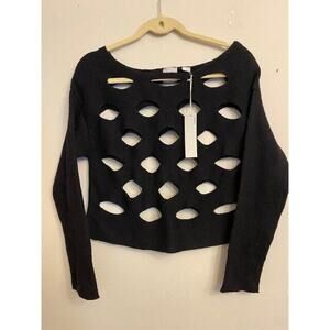 Brand New Zero Degrees Celsius  Womens Medium Cropped Black Sweater Cut Outs